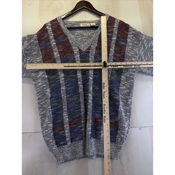 Vtg 80s-The Fox Collection Men Wool Blend V Neck Knit Sweater Pullover Sz L-6538 - Picture 3 of 5